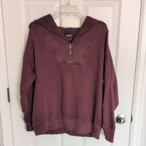 aerie Plum Half-Zip Hooded Sweatshirt